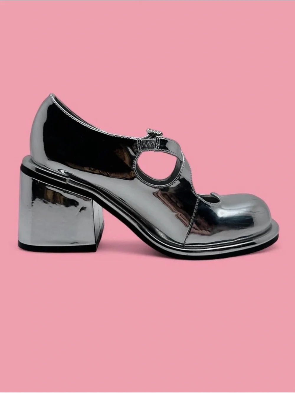 Dolls Kill Sugar Thrillz Metallic Silver Mary Janes Platforms Vegan Leather US 7